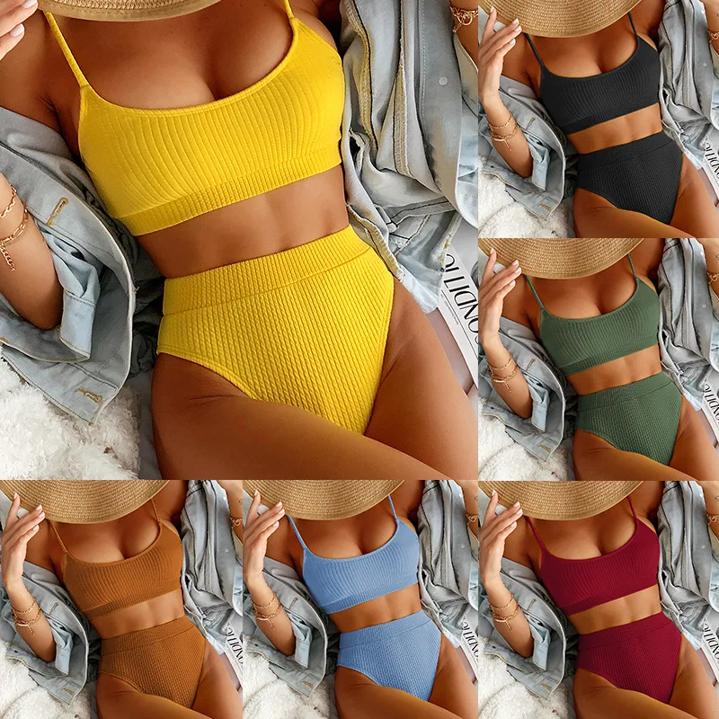 Top Trends: 2022 New Spiral Pit Strip U-shaped High Waist Bikini Sexy Swimsuit Women Shoppable Styles