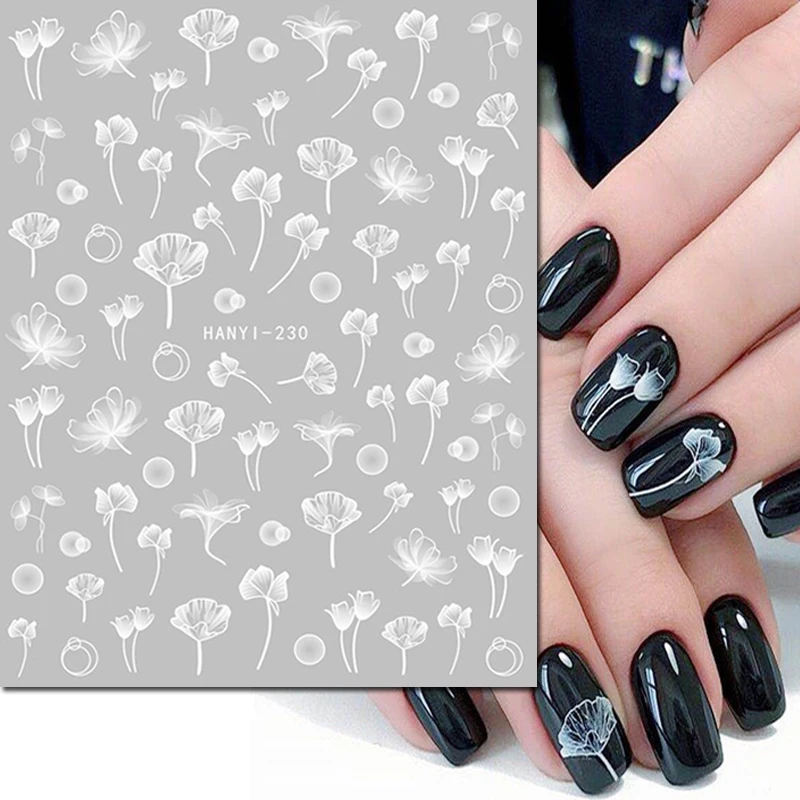 Top Trends: 3d Nail Art Decals Elegant White Lotus Flowers Leaves Adhesive Sliders Nail Stickers Decoration For Nail Tips Manicure Shoppable Styles