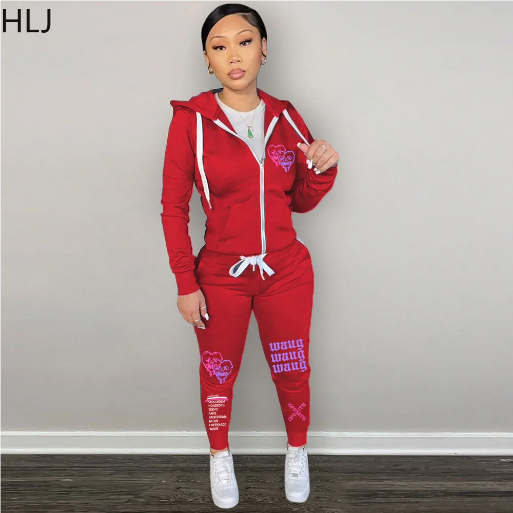 Top Trends: HLJ Autumn Winter Letter Printing Two Piece Sets Women Zip Long Sleeve Hooded Top And Jogger Pants Tracksuit Female 2pcs Outfits Shoppable Styles - Image 5