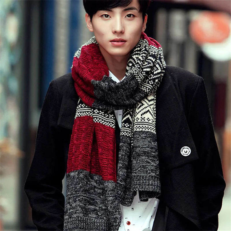 Top Trends: Winter Men Knitted Scarf Fashion Men&#039;s Scarves Warm Neckerchief Face Protection Long Shawl Wool Bufanda Male Accessories Shoppable Styles