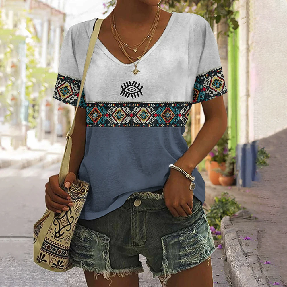 Top Trends: Vintage Women&#039;s T-Shirt Summer V-Neck Short Sleeve Tee Loose Fashion T Shirt For Women Harajuku Casual Top Female Clothing New Shoppable Styles