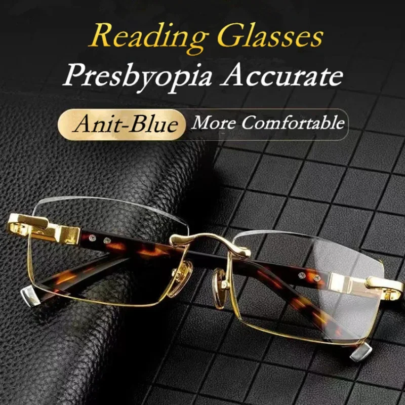 Top Trends: FG Men Blue Light Blocking Reading Glasses Dimond Cutting Rimless Eyeglasses Frame Anti Fatigue Hyperopia Presbyopic Eyewear Shoppable Styles