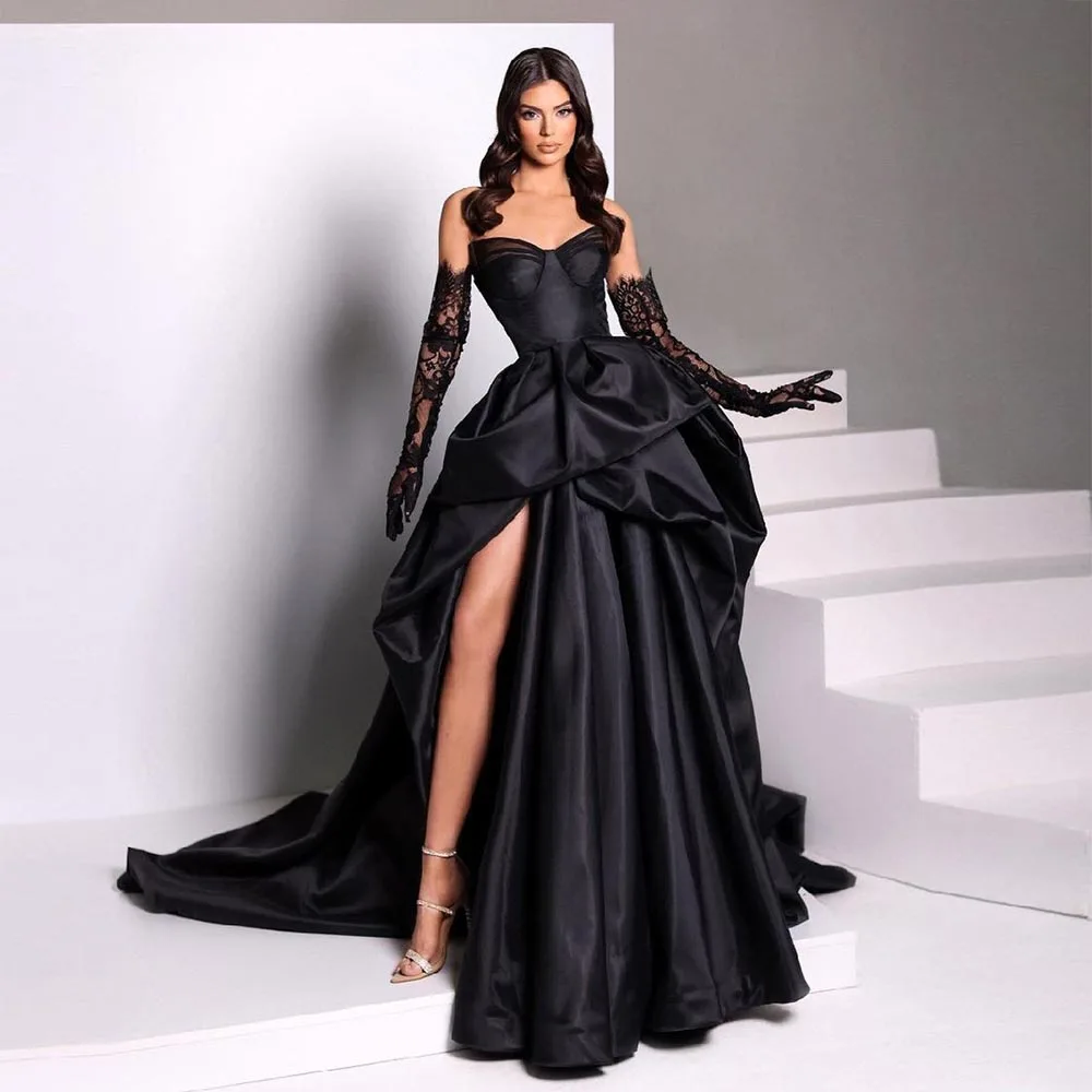 Top Trends: Xijun Black High Side Split Satin Mermaid Prom Dresses V-Neck Sleeveless Pleat Ruched Evening Dress Wedding Party Gown 2022 Shoppable Styles