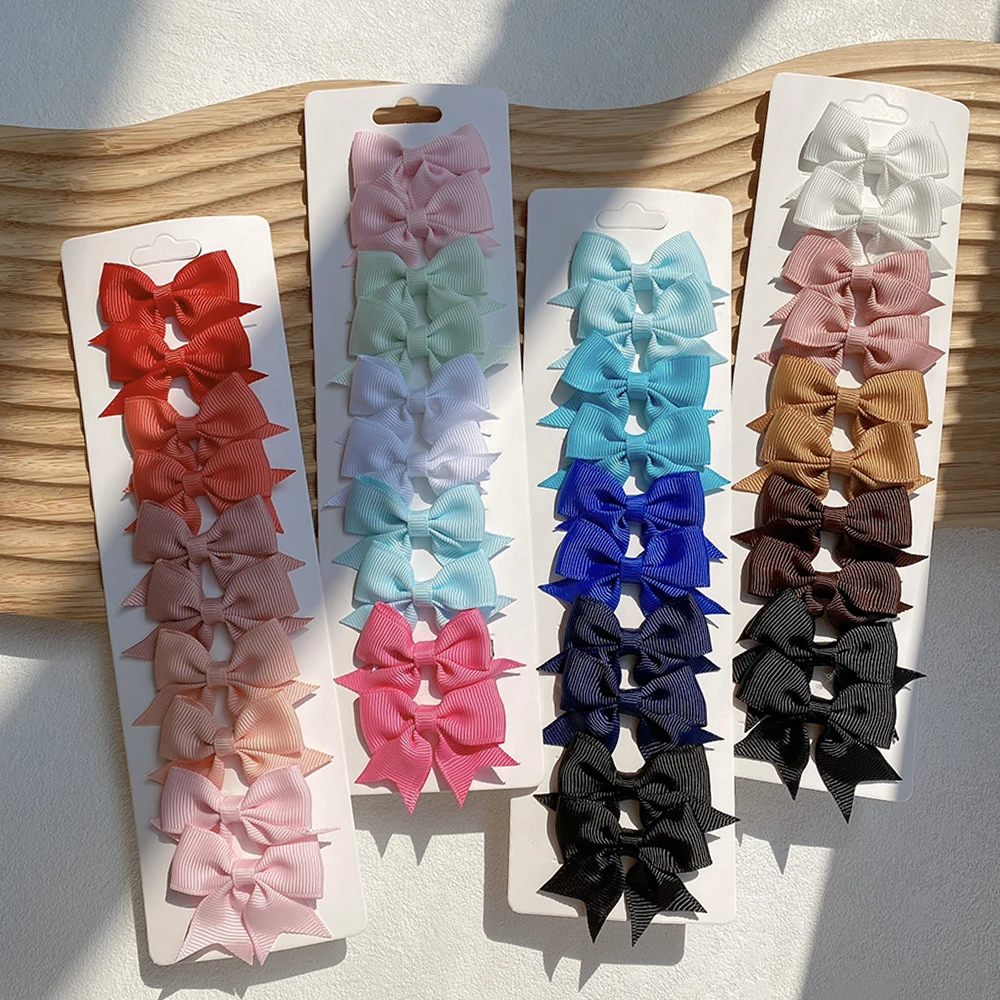 Top Trends: 10Pcs / Set 1.9'' Solid Color Ribbon Kids Bows Hair Clips For Baby Girls Handmade Bowknot Hairpin MiNi Barrettes Hair Accessories Shoppable Styles