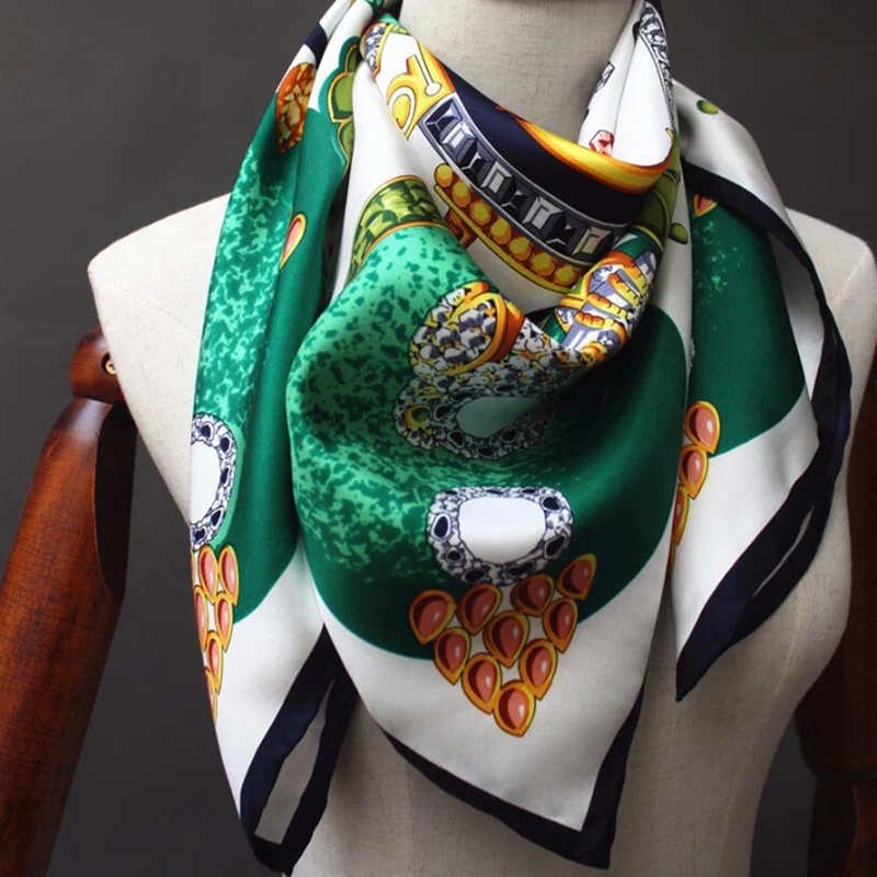 Top Trends: Gemstone Print 100% Silk Twill Scarf Hijab Shawl Fashion Silk Scarves & Wraps For Women 35 Shoppable Styles