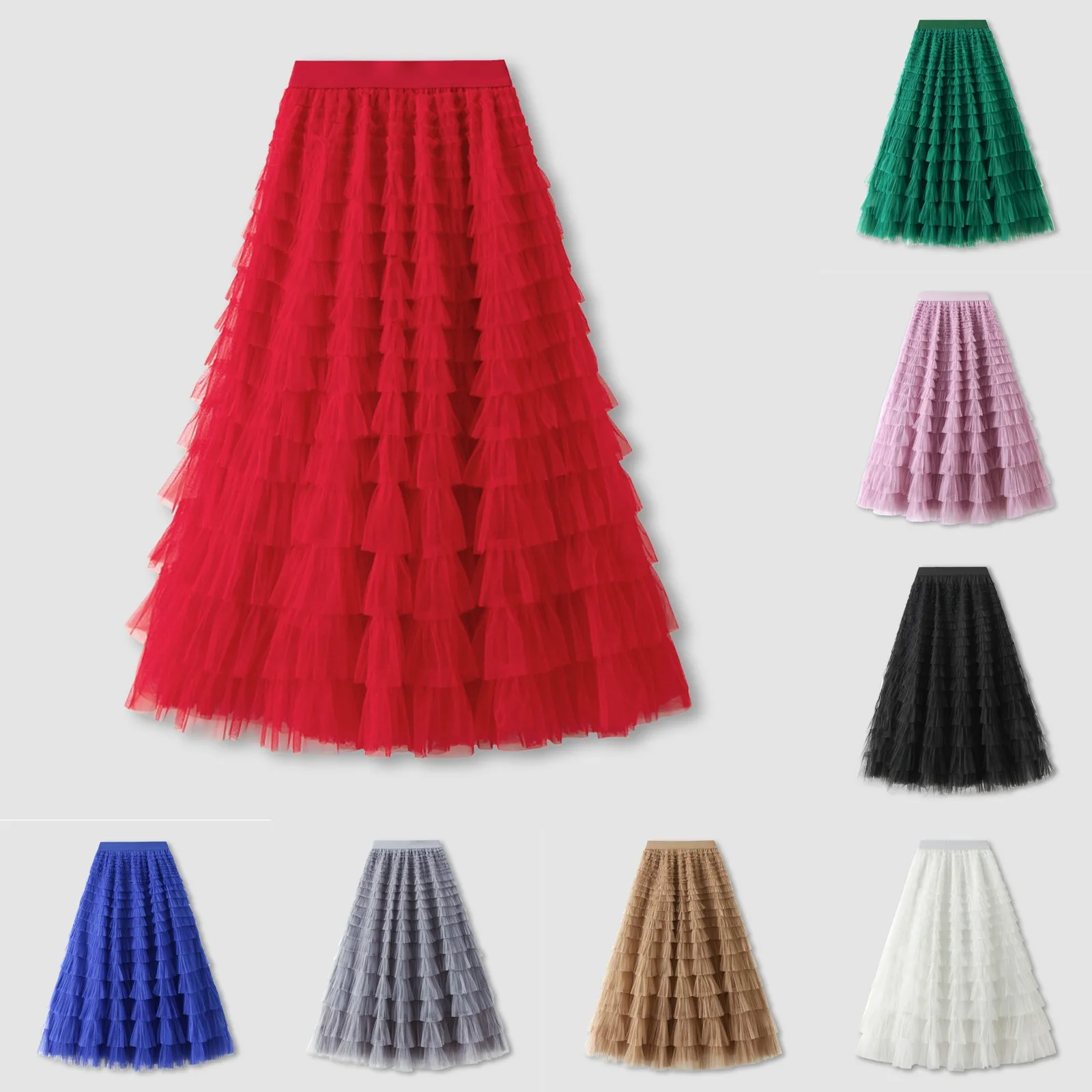 Top Trends: Jupe Femme Ete 2023 Spring Party Skirt Elastic High Waist Long Tulle Skirt Women Multilayer Ruffles Pink Mesh Tutu Skirt Ladies Shoppable Styles