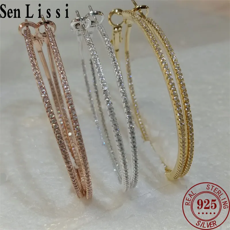 Top Trends: SENLISSI-100% 925 Sterling Silver Clear Zircon Simple Fashion Hoop Earrings For Women Girls Anti-allergy 18K Fine Jewelry Gifts Shoppable Styles