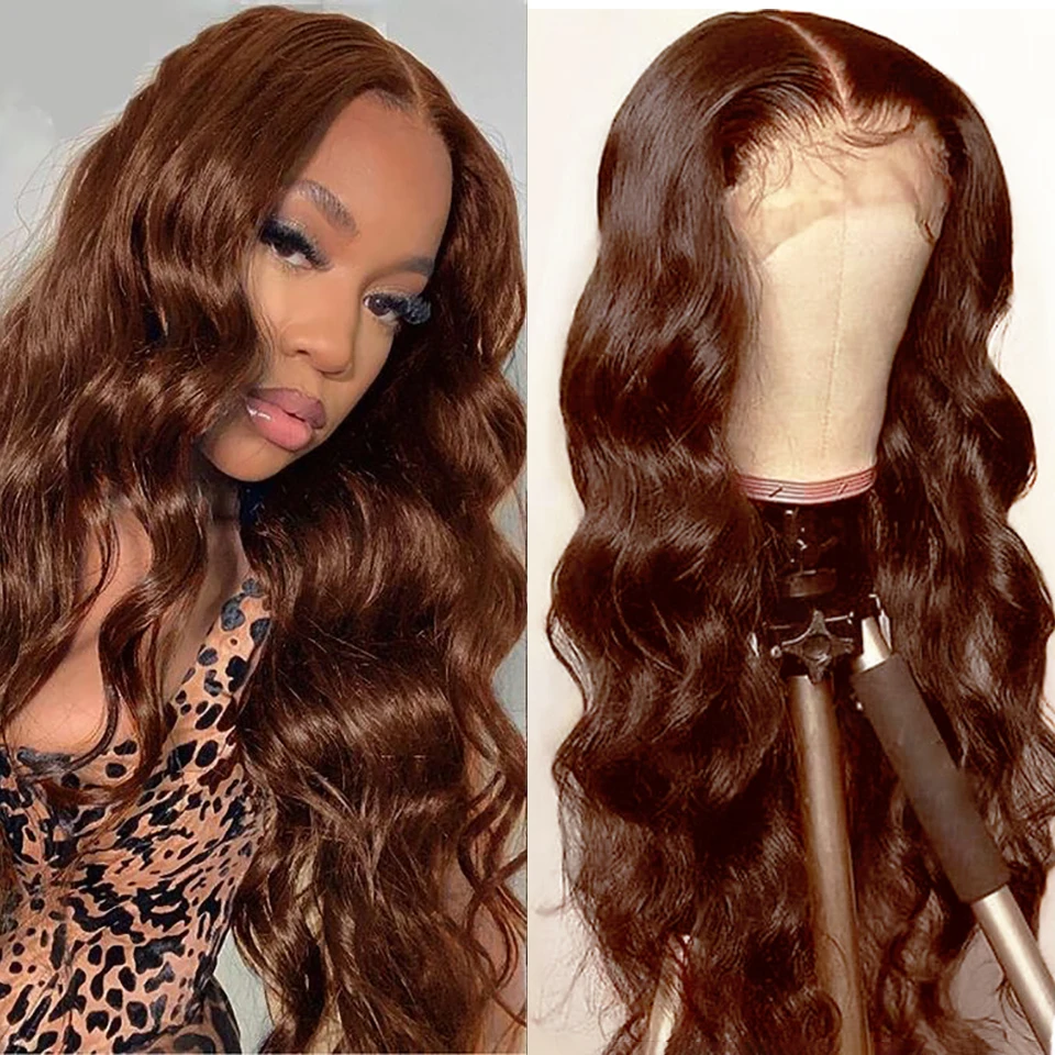 Top Trends: Chocolate Brown Lace Front Human Hair Wig 13x4 HD Transparent Body Wave Lace Frontal Wigs #4 Colored Human Hair Wigs Shoppable Styles