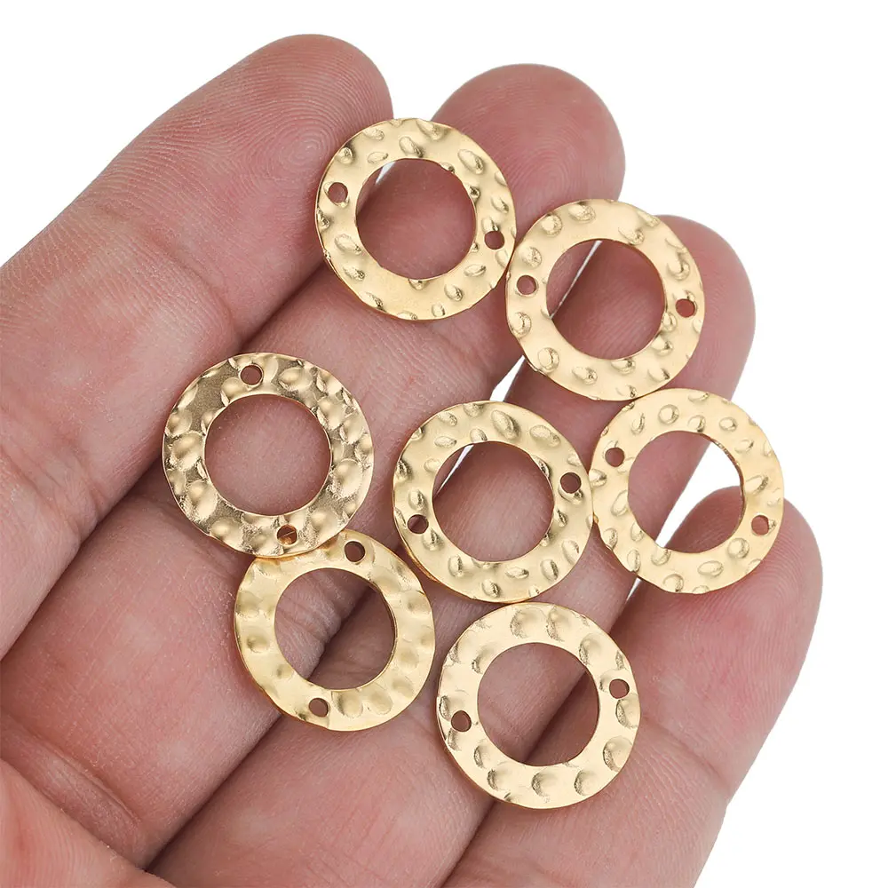 Top Trends: 20pcs Stainless Steel Double Hole Texture Circle Ring Gold Plated Charm Earrings Conectors For Jewelry Making Supplies Wholesale Shoppable Styles