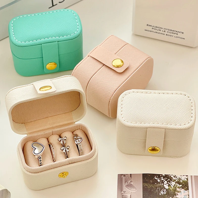 Top Trends: Mini Portable Jewelry Box Jewelry Organizer Display Travel Rings Holder Boxes Button Leather Storage Button Jewelers Joyero Gift Shoppable Styles