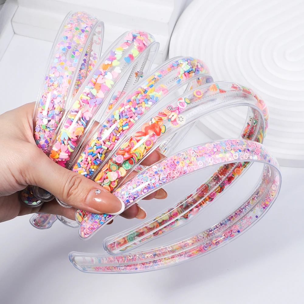 Top Trends: Transparent Quicksand Hair Band For Kids Girls Glitter Heart Sequin Cartoon Ear Headbands Hair Hoops Headwear Hair Accessories Shoppable Styles