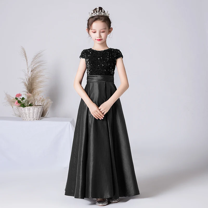 Top Trends: Dideyttawl Real Photo Black Sequin Girl Dresses Satin Formal Princess Gown Party Dress For Kids Birthday Concert A Line Shoppable Styles