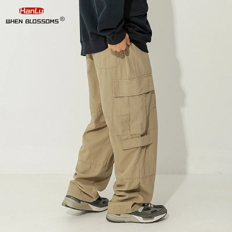 Top Trends: Harajuku Streetwear Khaki 100% Cotton Cargo Pants Mens Oversize Pockets Hip Hop Black Wide Leg Trousers For Men Korean Fashion Shoppable Styles