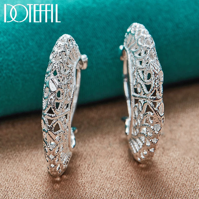 Top Trends: DOTEFFIL 925 Sterling Silver Hollow Flower U Circle Earrings For Women Lady Best Gift Fashion Charm Silver Wedding Jewelry Shoppable Styles