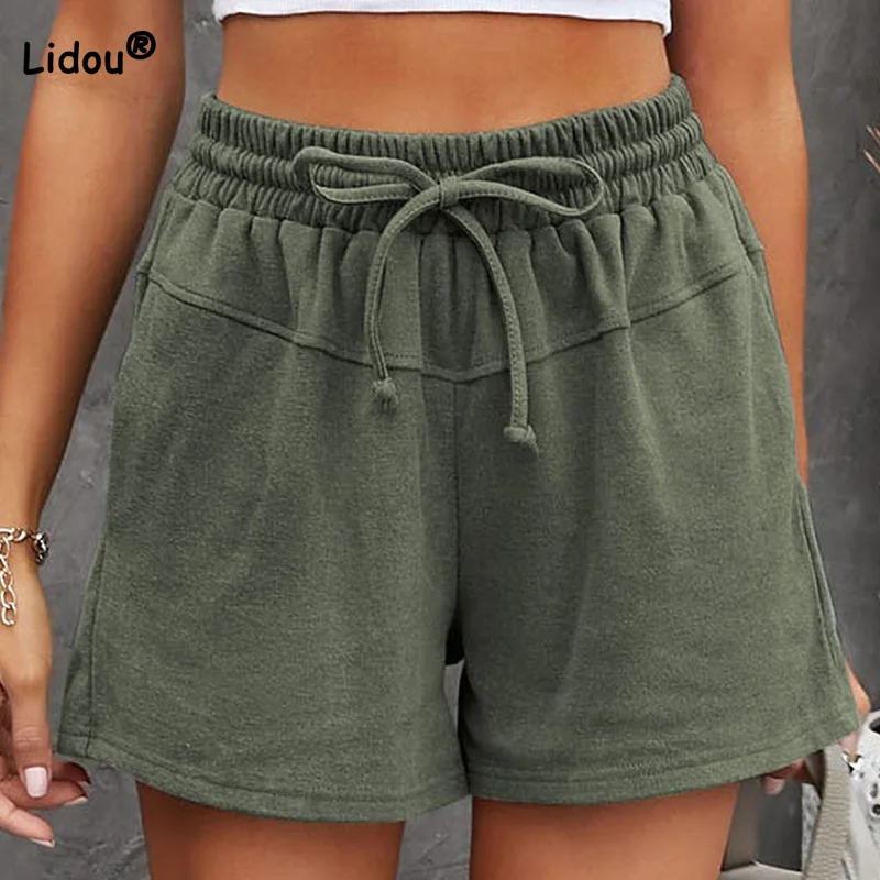 Top Trends: Women Bandage Sports Shorts Drawstring Patchwork Pockets 2023 New Thin Summer Casual Solid Color Straight Five-point Pants Shoppable Styles