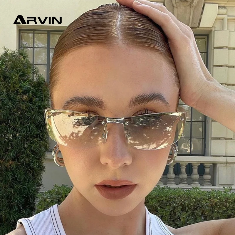 Top Trends: Wrap Around Y2K Sunglasses For Women Men Shield Flat Top Sunglasses Futuristic Frameless Gradient Lens Sun Glasses Eyewear Shoppable Styles