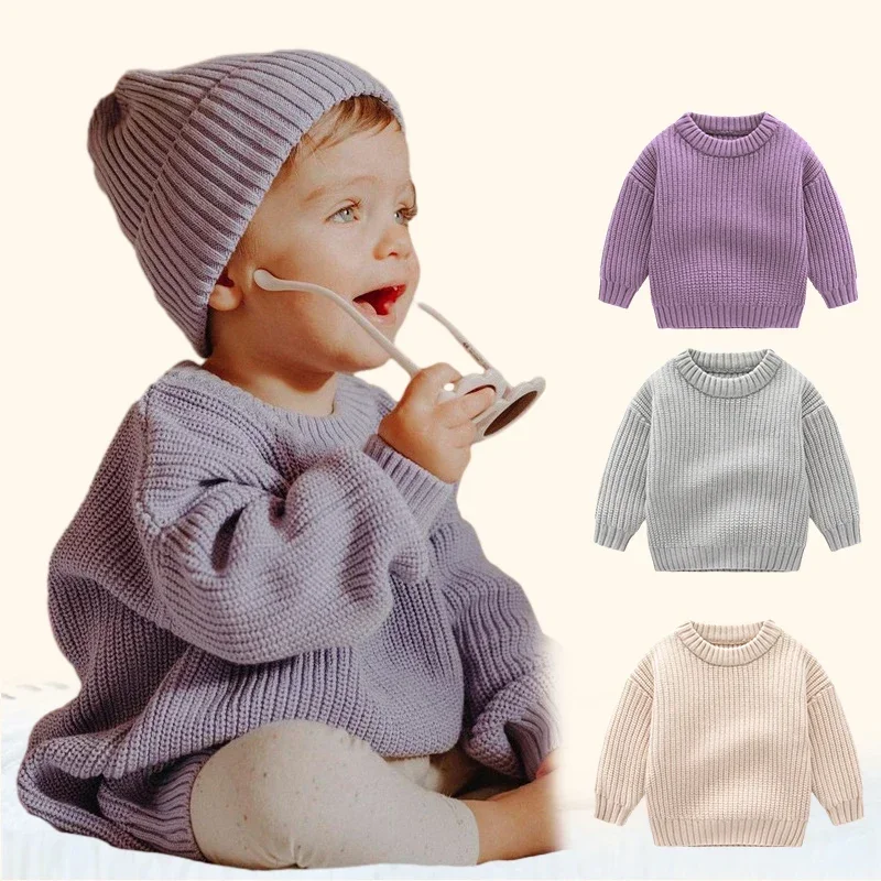 Top Trends: 2023 New Baby Sweaters Autumn Winter Solid Color Knitted Sweater For Baby Toddler Loose Round Neck Kids Outwear Baby Clothes Shoppable Styles