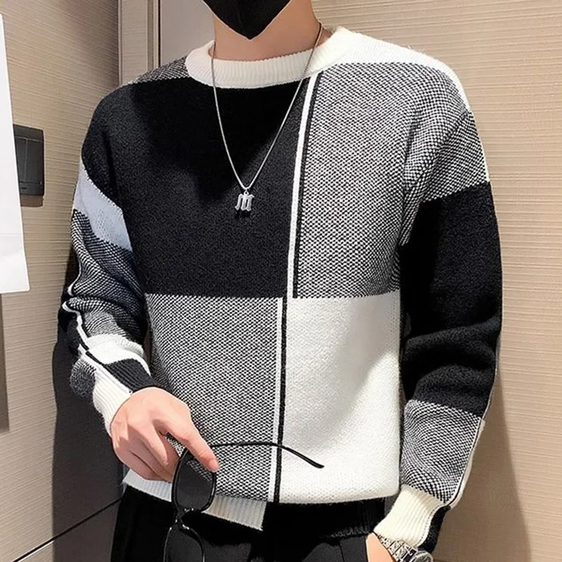 Top Trends: Fashion O-Neck Knitted Spliced All-match Color Sweater Men&#039;s Clothing 2023 Autumn New Loose Casual Pullovers Asymmetrical Tops Shoppable Styles