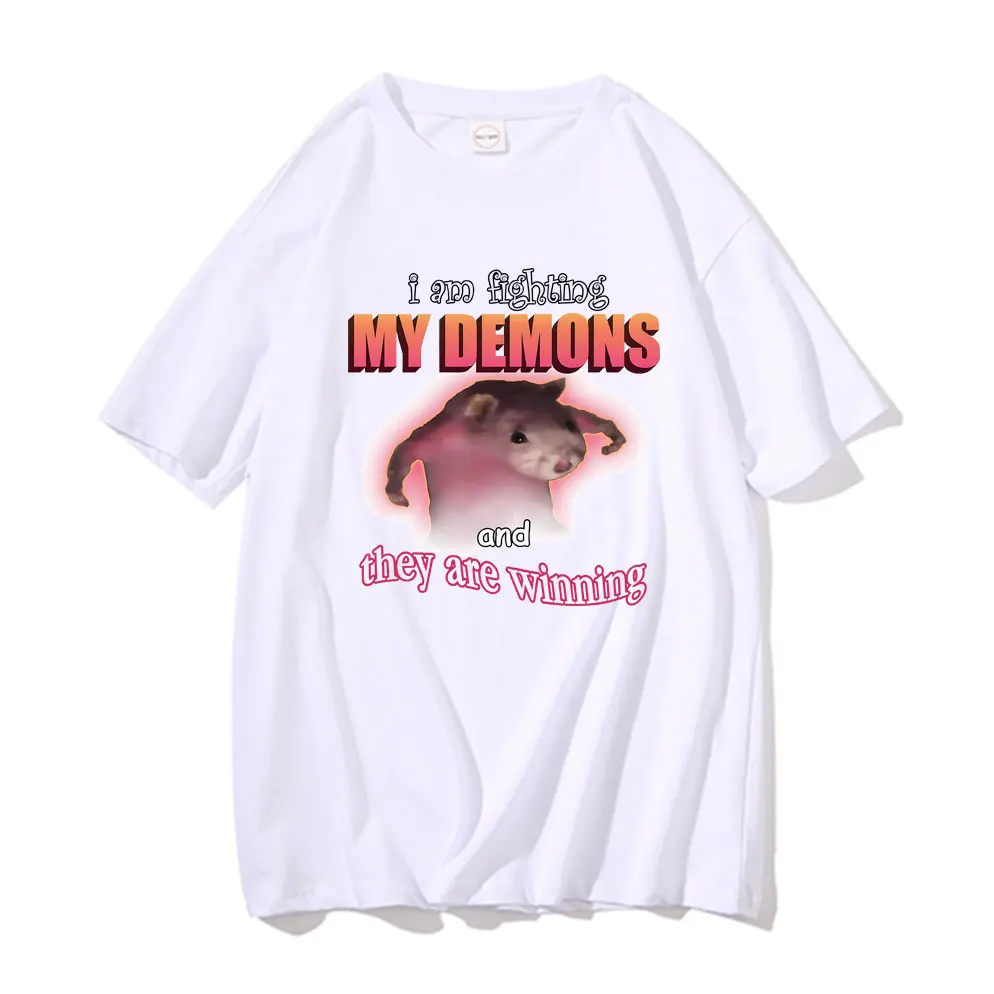 Top Trends: Funny I Am Fighting My Demons And They Are Winning T Shirts Men Women Casual Loose Tshirt Cute Kawaii Mouse Meme Graphic T-shirt Shoppable Styles