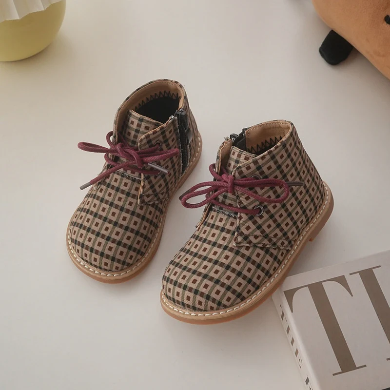 Top Trends: British Style Children Short Boots Handsome Autumn Boys Single Boots Fashion Girls Retro Lattice Boots Baby Soft Warm Shoes Shoppable Styles