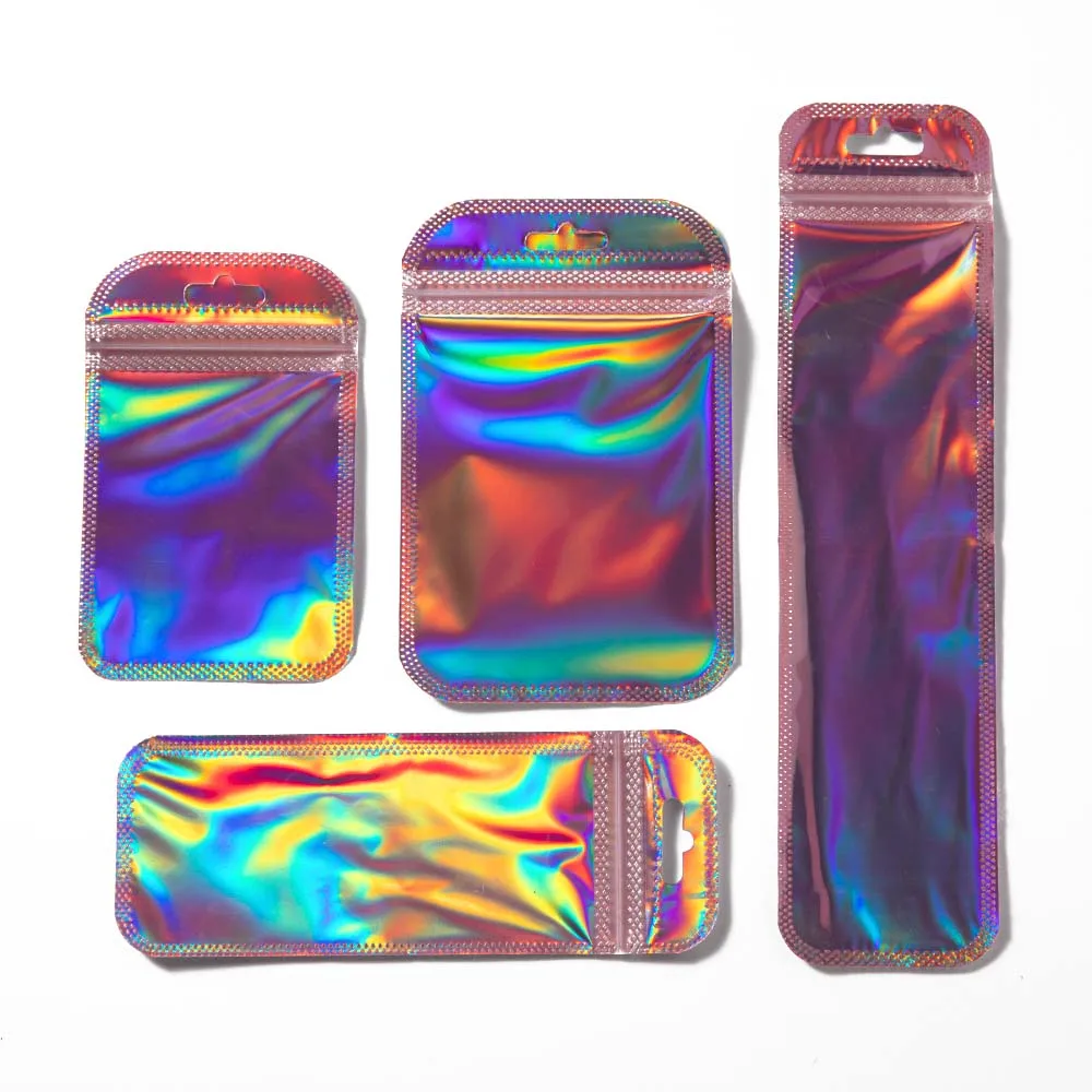 Top Trends: 50pcs Holographic Laser Bags Pouch Zipper For Bead Jewelry Storage Retail Small Business Packaging Supplies Organizer Material Shoppable Styles