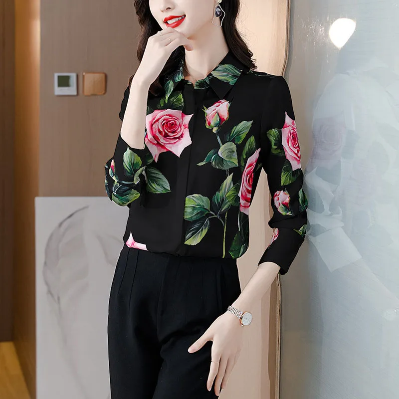 Top Trends: Vintage Printed Lapel Button Loose Florall Shirt Women's Clothing 2023 Spring New Casual Tops All-match Office Lady Blouse Shoppable Styles - Image 4