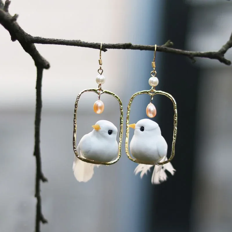 Top Trends: Unique Design Resin Small Birds Earring Creative 3D Tit Pendant Cute Earrings With Pearl Women Statement Jewelry Wholesale Shoppable Styles