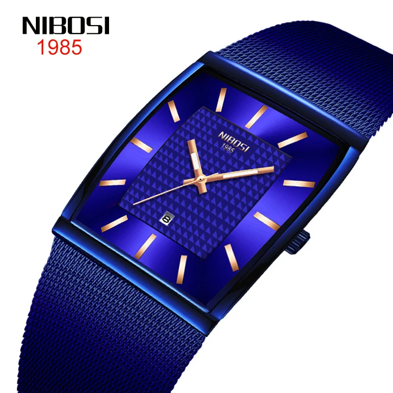 Top Trends: NIBOSI Ultra Thin Blue Square Mens Watches Top Brand Luxury Quartz Watch Men Waterproof Male Wristwatch Men Relogio Masculino Shoppable Styles