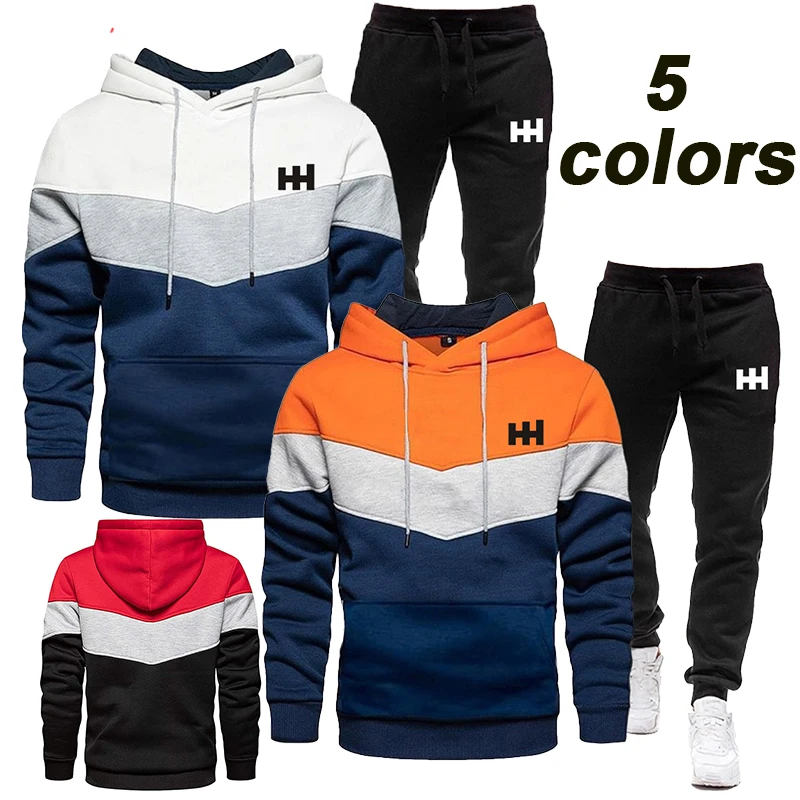 Top Trends: 2023 Men&#039;s Tricolor Patchwork Pullover Hoodie Set For Autumn And Winter Warmth Casual Printed Sweater Sports Set Jogging Set Shoppable Styles