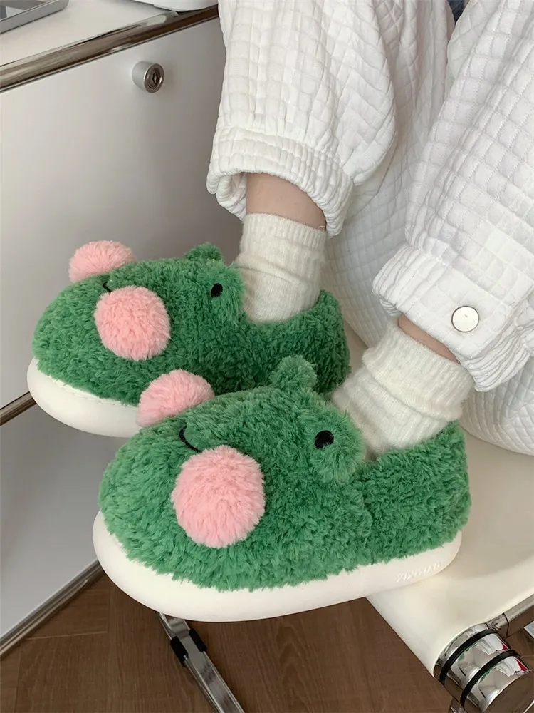 Top Trends: Cute Frog Cotton Home Slippers Women 2022 Winter Men And Women&#039;s Indoor Anti-skid Thick Soled Warm Woolen Household Shoes Shoppable Styles