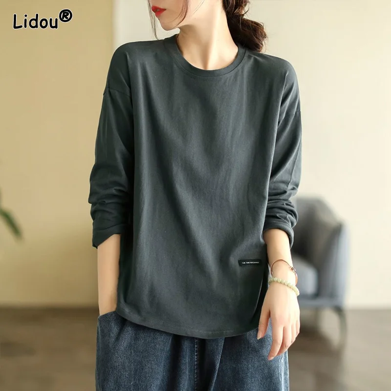 Top Trends: Women's Clothing 2022 T-Shirts Casual Solid Women O-neck Spring Summer Bottoming Home Comfortable Simple Pure Cotton Office Lady Shoppable Styles