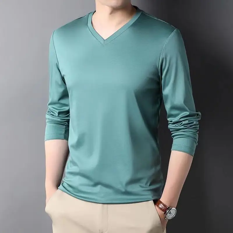 Top Trends: Fashion Versatile Men Modal Cotton Basic T-shirt Spring Autumn Long Sleeve V-neck Male Clothes Thin Bottoming Solid Casual Tops Shoppable Styles