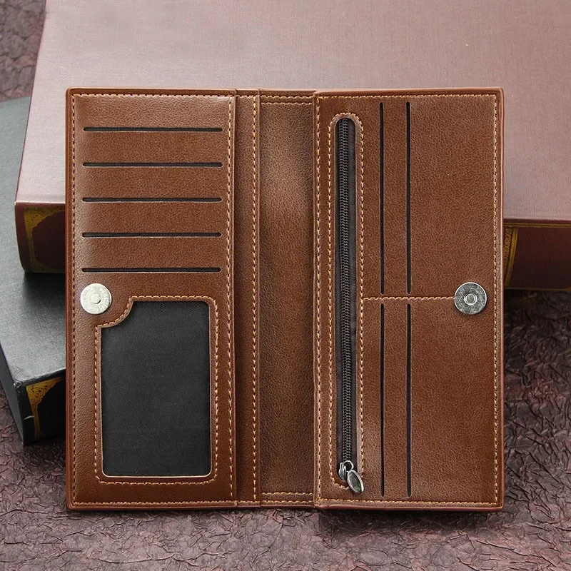 Top Trends: Men's Leather Wallet ID Card Holder Purse Checkbook Long Clutch Bifold Business Money Bag Man Wallets Cartera Hombre Carteras Shoppable Styles - Image 3