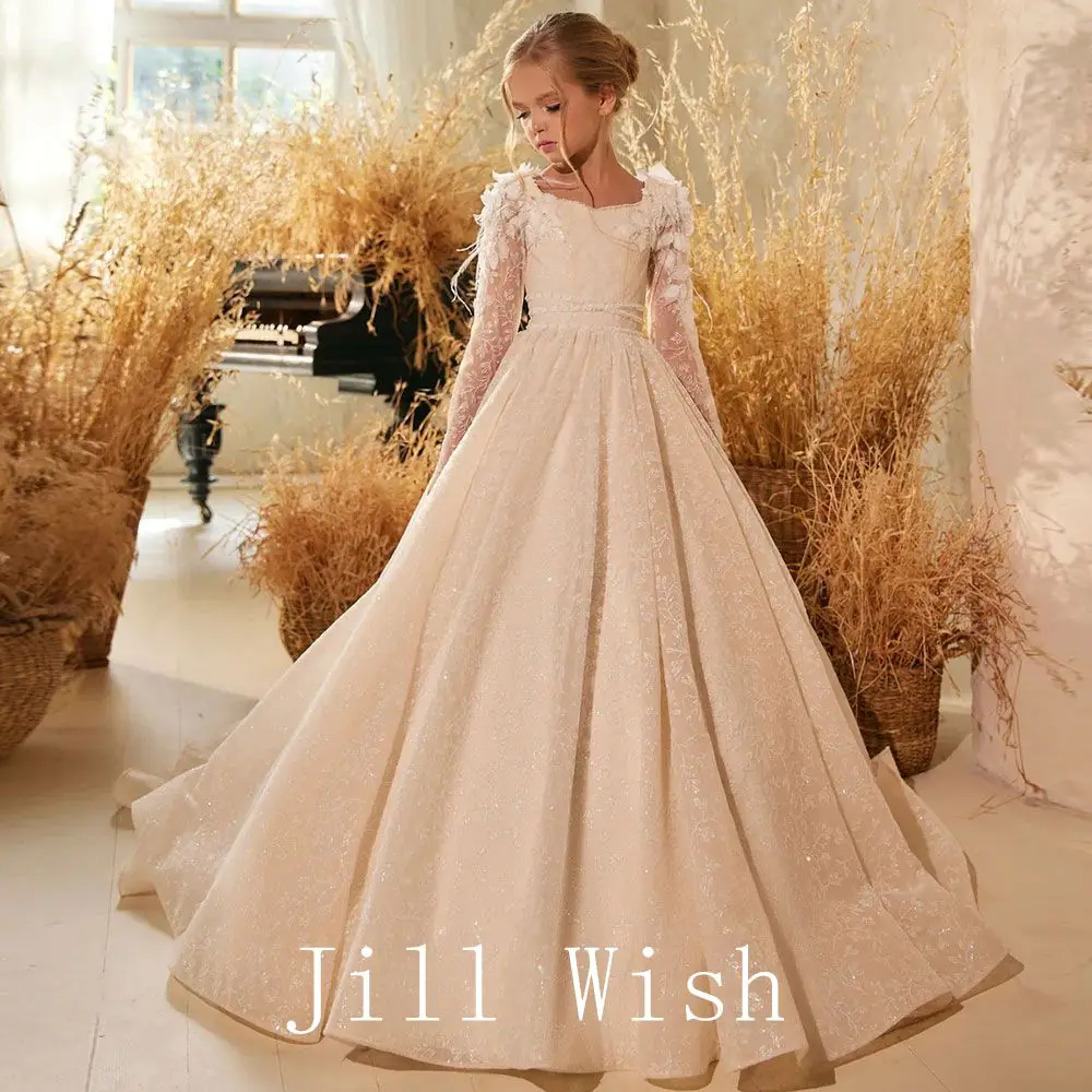 Top Trends: Jill Wish Luxury Ivory Flower Girl Dress Feathers Lace Bow Princess Kids Wedding Birthday First Communion Party Gown 2024 J260 Shoppable Styles