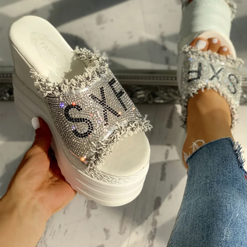 Top Trends: Crystals Wedges High Heels Slippers Leisure Summer Sandal Woman Shoes Women Platform Mules Slippers Slip On Outside Pantuflas Shoppable Styles - Image 2