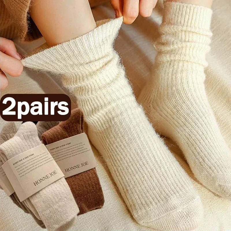 Top Trends: Casual Solid Long Socks Women Simple Retro Cotton Stockings Warm Plush Sleeping Snow Sox Harajuku Thermal Medium Tube Sock Shoppable Styles