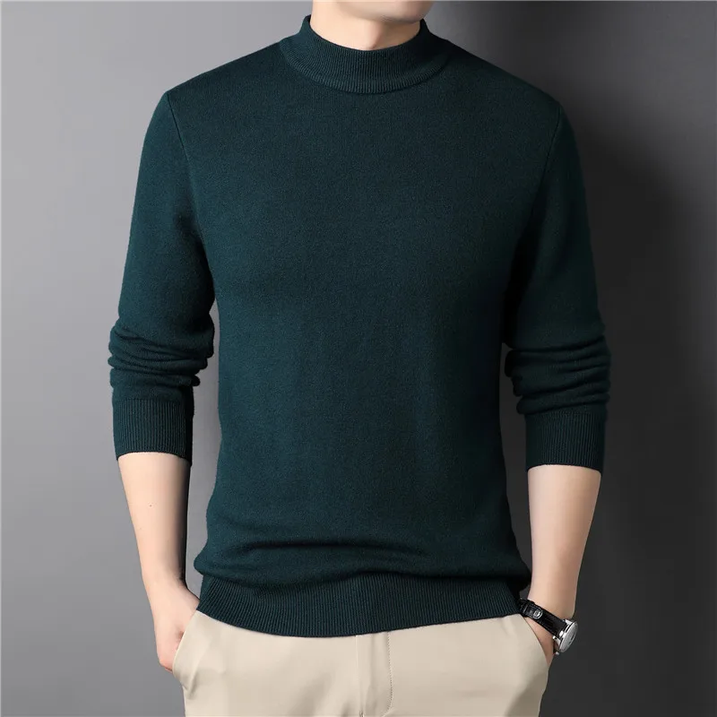 Top Trends: Spring And Autumn Winter Men's Pullover Solid Half High Neck Slim Fit Long Sleeve Sweater Fashion Casual Commuter Bottom Tops Shoppable Styles