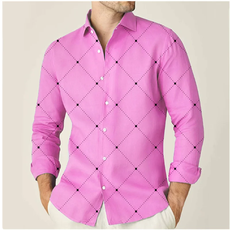 Top Trends: Fashion 2023 Men's Shirts 9 Colors Shirt Geometric Print Pink Outdoor Street Long Sleeve Streetwear Designer Casual S-6XL Shoppable Styles