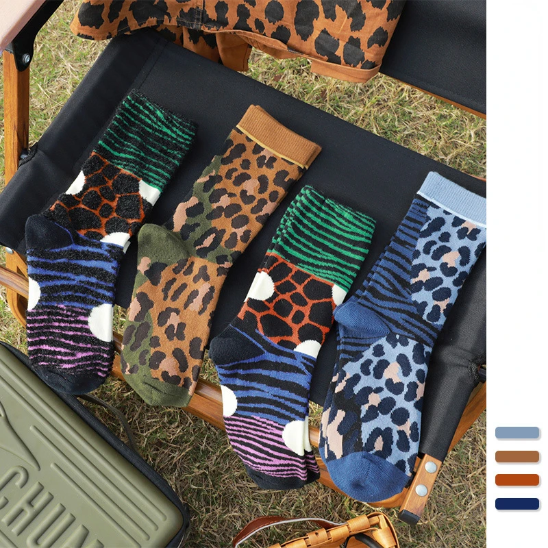 Top Trends: Autumn And Winter Leopard Print Feathers Tiger Stripes Personality Fashion Color Socks Cotton Female Thickened Mid-thigh Socks Shoppable Styles