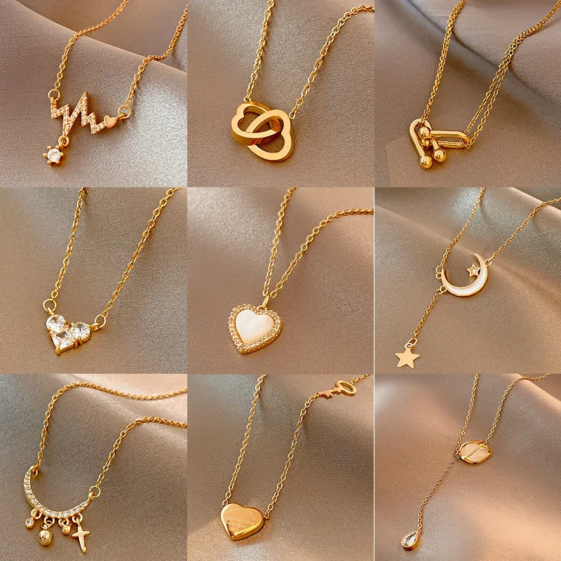 Top Trends: Classic Gold Color Stainless Steel Necklace For Women Jewelry Limited Pearl Beads Heart Pendant Necklace Birthday Gift Shoppable Styles