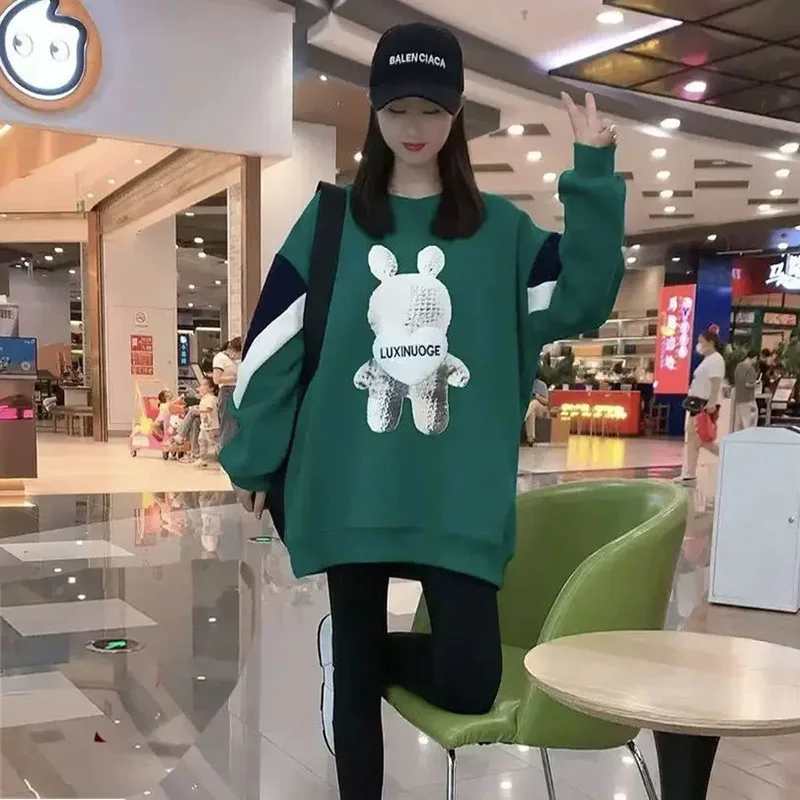 Top Trends: Fashion Spliced Printed Loose Cartoon Sweatshirts Female Clothing 2023 Autumn Winter Oversized Casual Tops Korean Sweatshirts Shoppable Styles