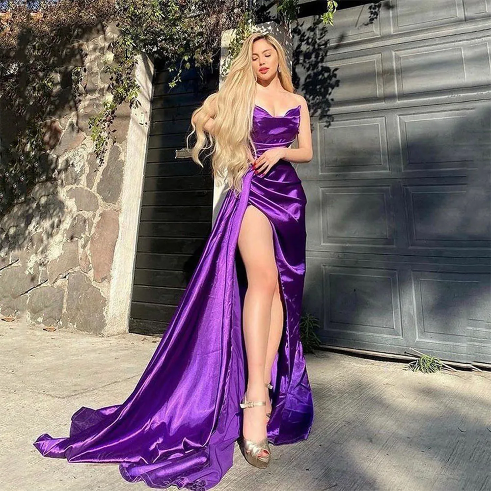 Top Trends: Vinca Sunny Sexy Purple Sweetheart Neck Mermaid Satin Long Prom Dresses Side Slit Women Evening Gowns Formal Party Custom Made Shoppable Styles