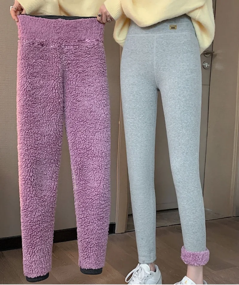 Top Trends: Women Thicken Casual Pants Warm Fleece Lamb Wool Winter Velvet Black Warm Leggings Cold Resistant Female High Waist Pants Shoppable Styles