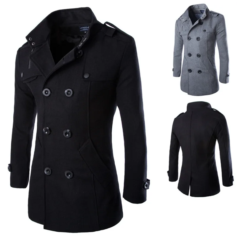 Top Trends: Mens Overcoat Trench Coats Winter Male Pea Coats Double Breasted Wool &amp; Blends Coat Brand Clothing W01 Shoppable Styles