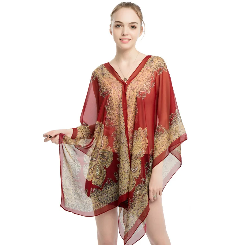 Top Trends: Women Sun Protection Shawl For Cycling Lady Summer Chiffon T-shirt Holiday Paisley Scarf Bikini Blouse Breathable Beach Wrap New Shoppable Styles