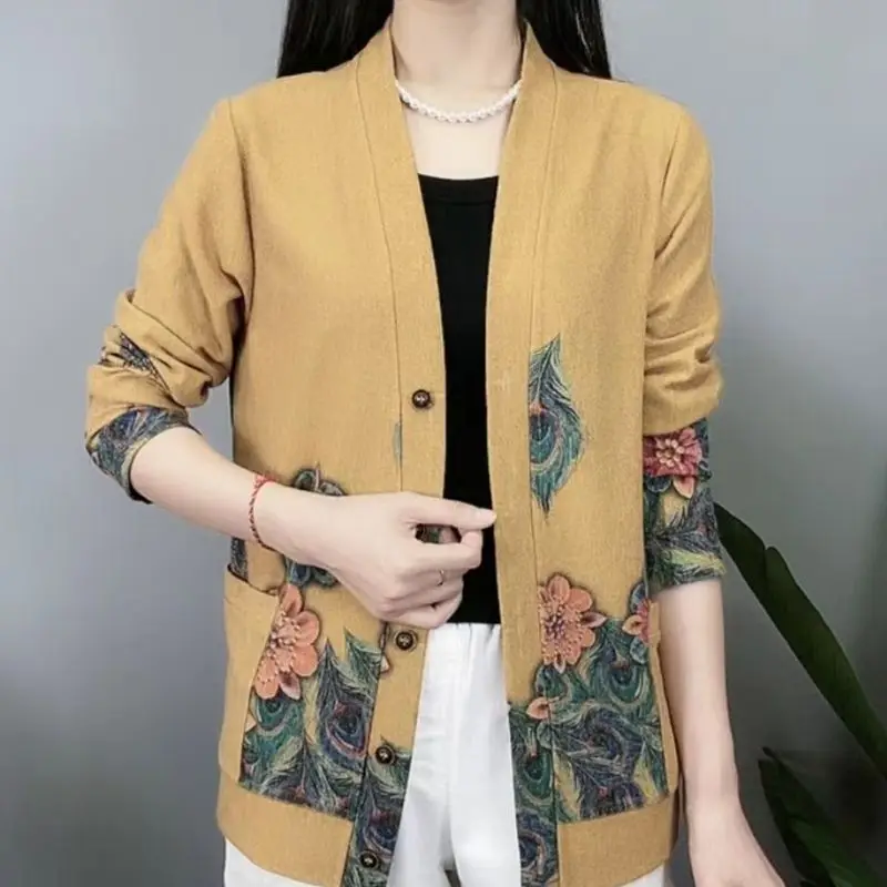 Top Trends: Vintage Woman Clothes Cardigan Long Floral Coat Streetwear Spring Autumn Long Sleeve V-neck Versatile Fashion Casual Knit Jacket Shoppable Styles