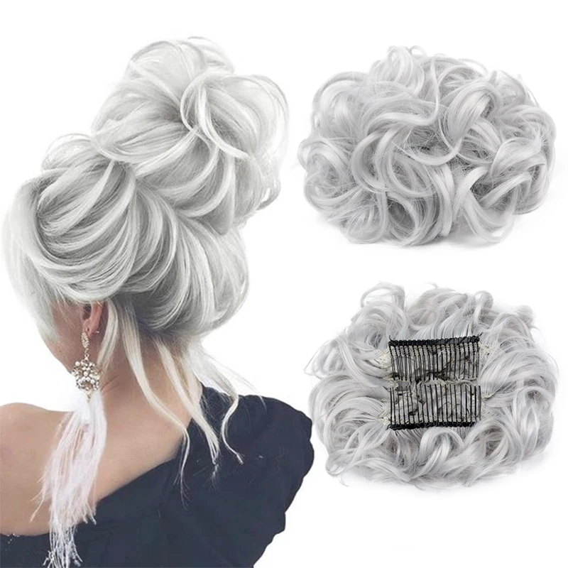 Top Trends: Synthetic Messy Curly Chignon Buns With Rubber Band Hair Bun Two Plastic Comb Clips In Updo Cover Hair Ponytail For Women Shoppable Styles