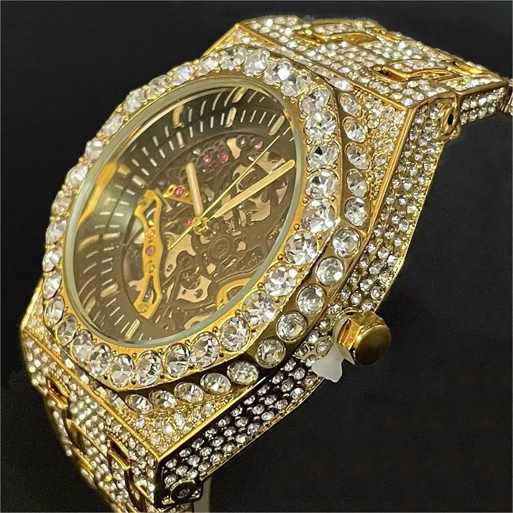 Top Trends: Luxury Automatic Mechanical Watch Men Hip Hop Brand MISSFOX Steel Full Iced Diamond Jewelry Gold Wristwatch Fashion Man 2023 New Shoppable Styles