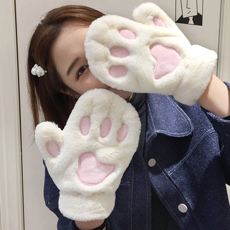 Top Trends: Kawaii Women Cat Bear Gloves Fashion Girls Cat Claw Paw Plush Mittens Warm Soft Plush Full Finger Fluffy Winter Gloves Costume Shoppable Styles