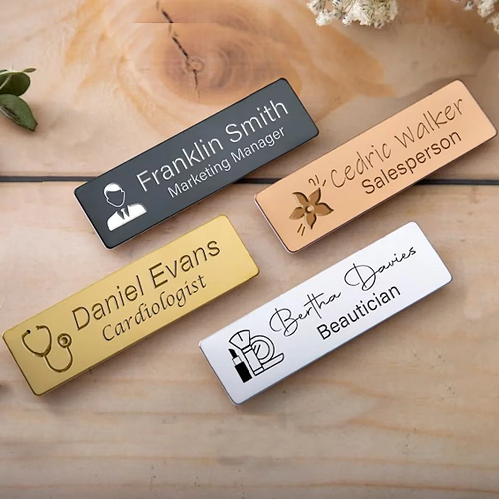 Top Trends: 70*20MM Customizable Brooches Pin Personalized Engraved Your Text Logo Business ID Plate Steel Metal Tag Customized Name Badges Shoppable Styles